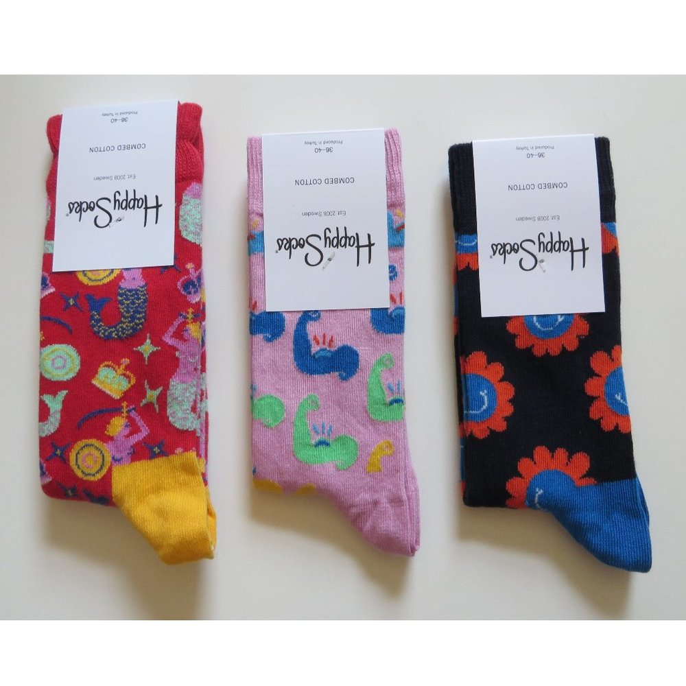 NWT Happy Socks Women Adults 3-Pack Mix Color - V7